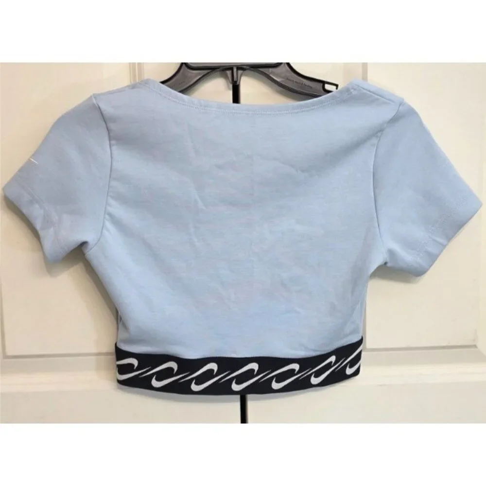 Nike Women's Light‎ Blue Short Sleeve Crop Top Logo Elastic Band XS